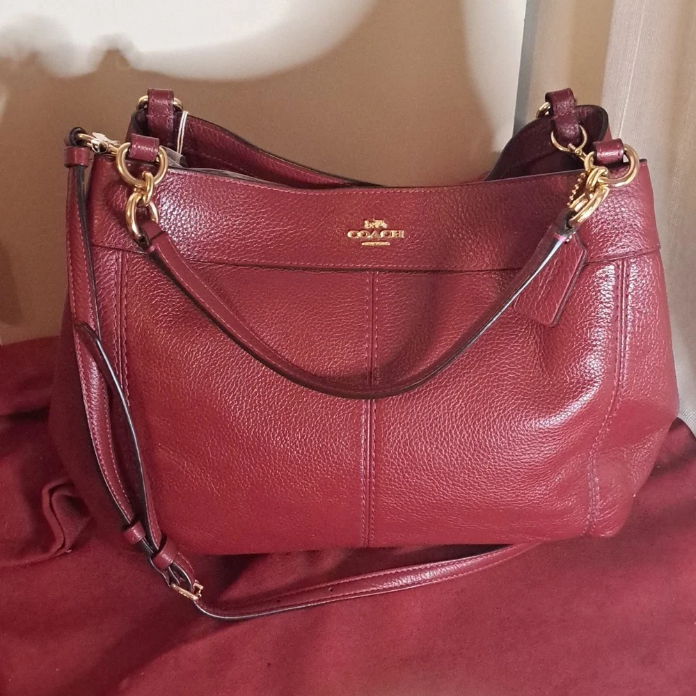 NEW Coach Lexy Pebble Soft Dark Red Leather Satchel Crossbody - Picture 1 of 9